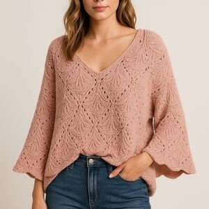 POL Light Blue V-Neck Sweater with Pink Stars